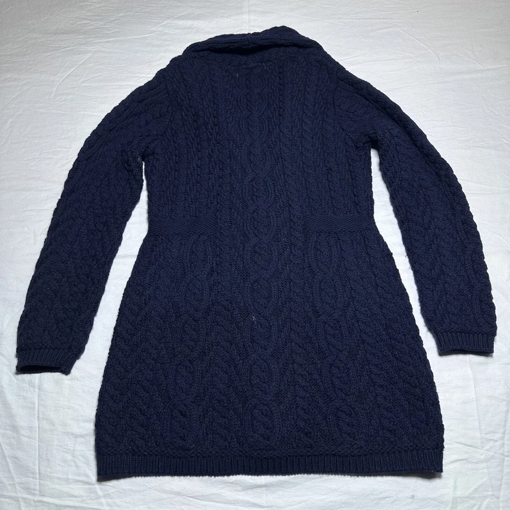 Aran Crafts Cable Knit Merino Wool Cardigan Womens XS Navy Double Breasted Shawl - Picture 8 of 13
